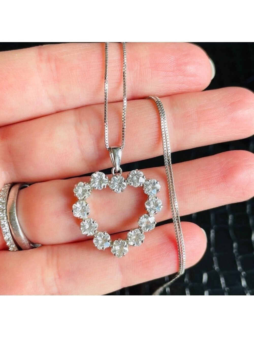 Open Heart Cubic Zirconia Pendant On Jane Seymour Chain Necklace Sterlin…